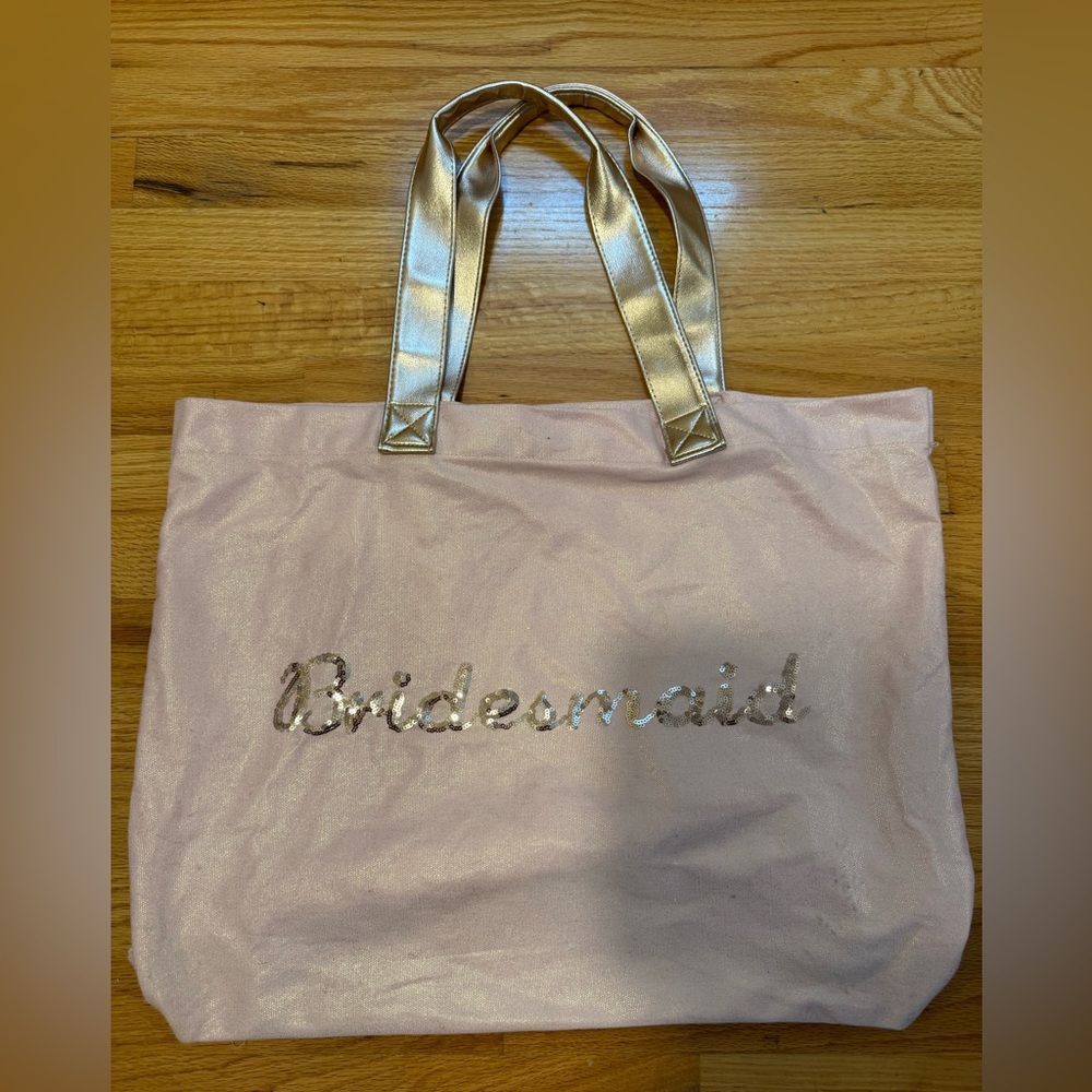 Chic Pink Bridesmaid Glitter Tote with Gold Handles 100% cotton